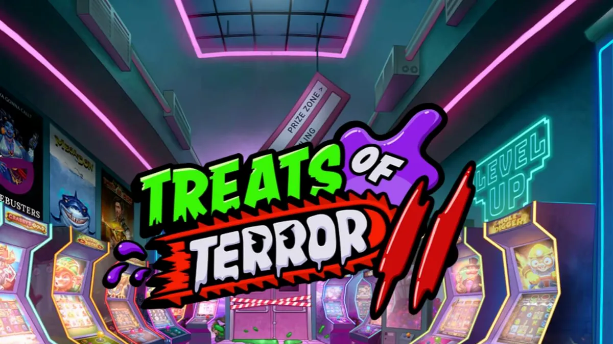 Tampilan visual neon arcade dari slot Treats of Terror 2