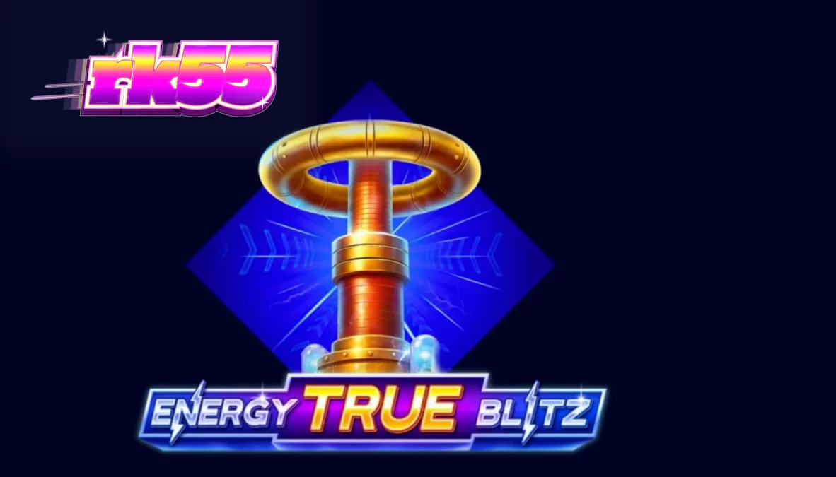 Tampilan layar permainan slot Energy True Blitz dengan simbol neon dan efek listrik.